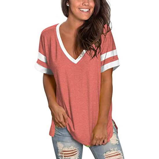 Womens Tops Striped Short Sleeve V Neck Tee T Shirts