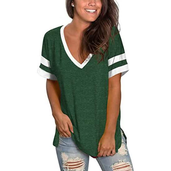 Womens Tops Striped Short Sleeve V Neck Tee T Shirts
