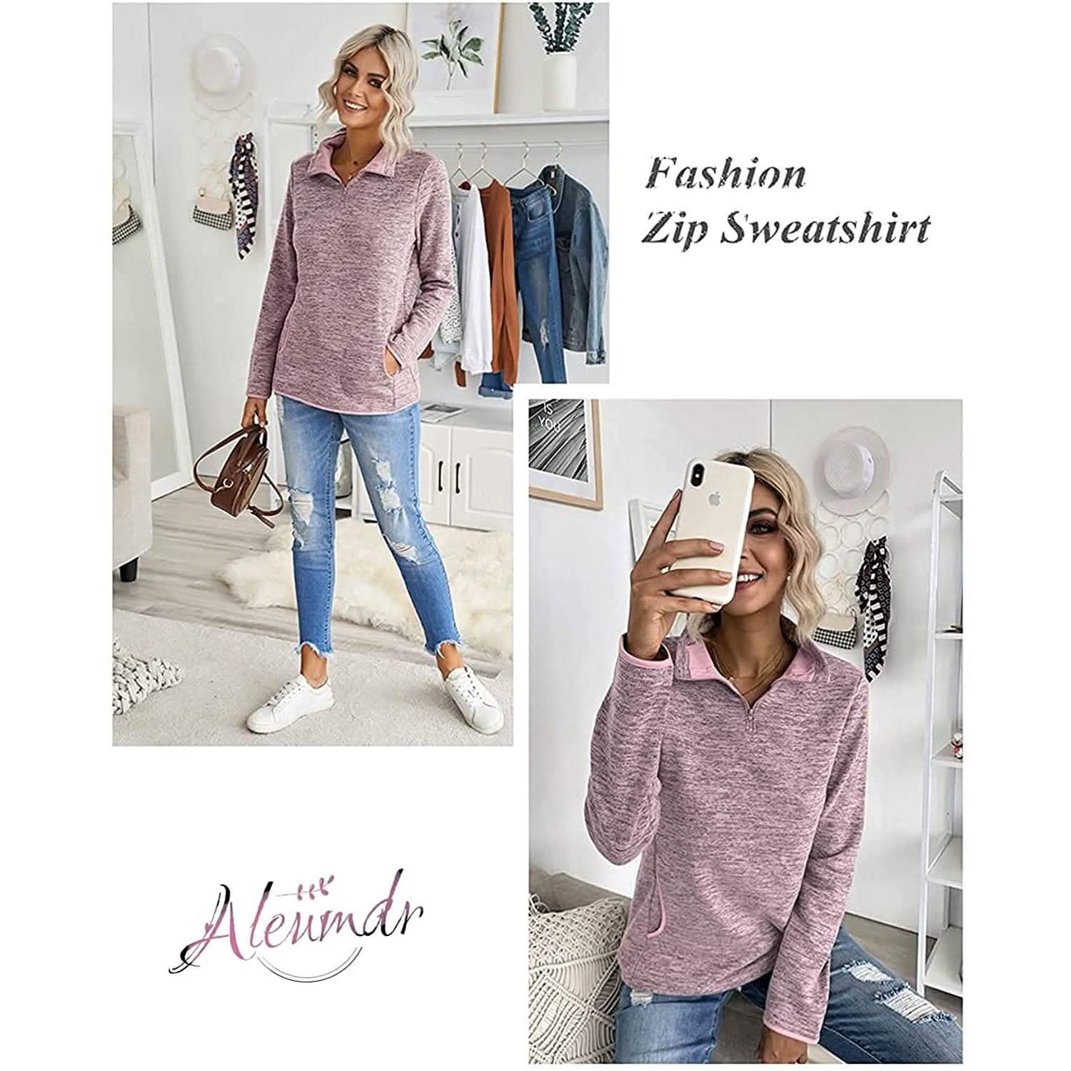 Women Casual Long Sleeve Stand Collar with Pockets