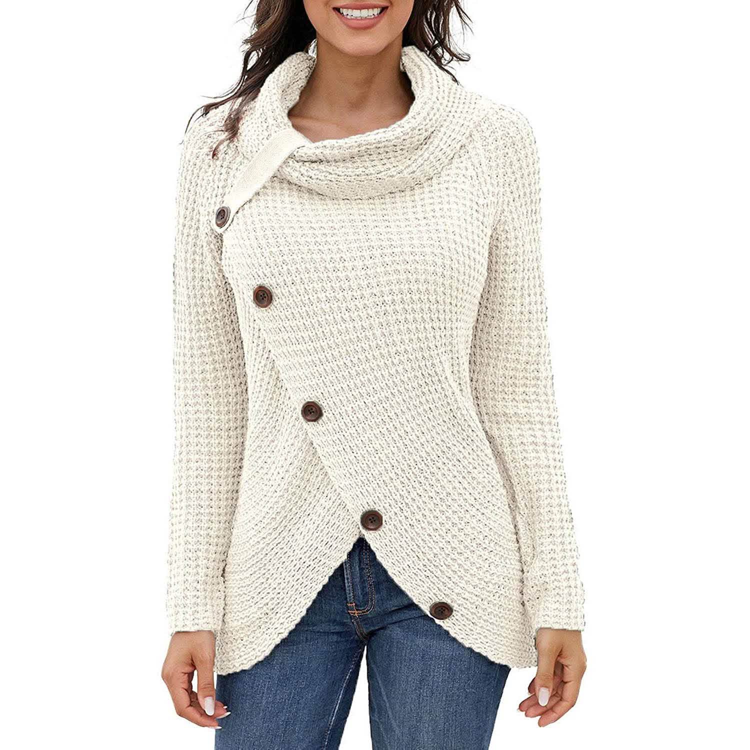 Women Long Sleeve Asymmetric Wrap Pullover Sweater Jumper Tops