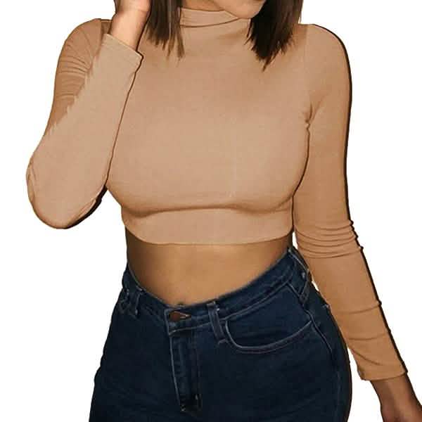 Women's Casual Round Neck Bottoming Long Sleeve Crop Top