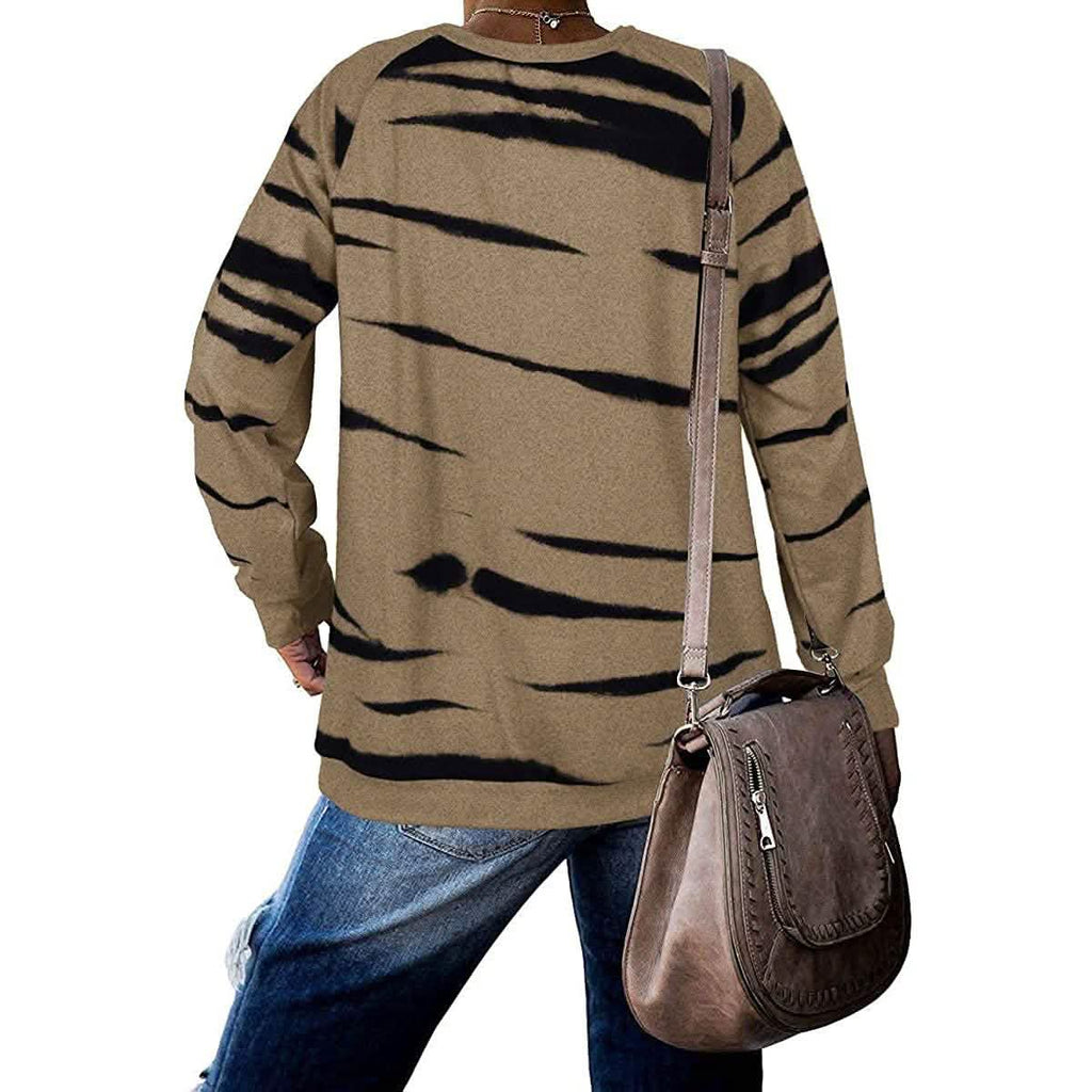 Womens Crewneck Long Sleeve Sweatshirts Striped Casual Tops Printed Loose Pullover Shirts