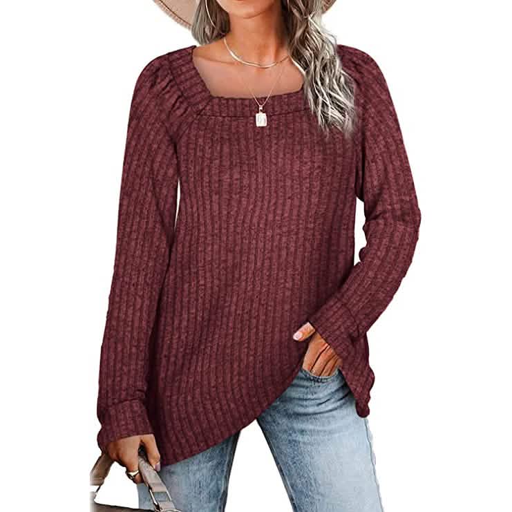 Women's Long Sleeve V Neck Sweater Tops
