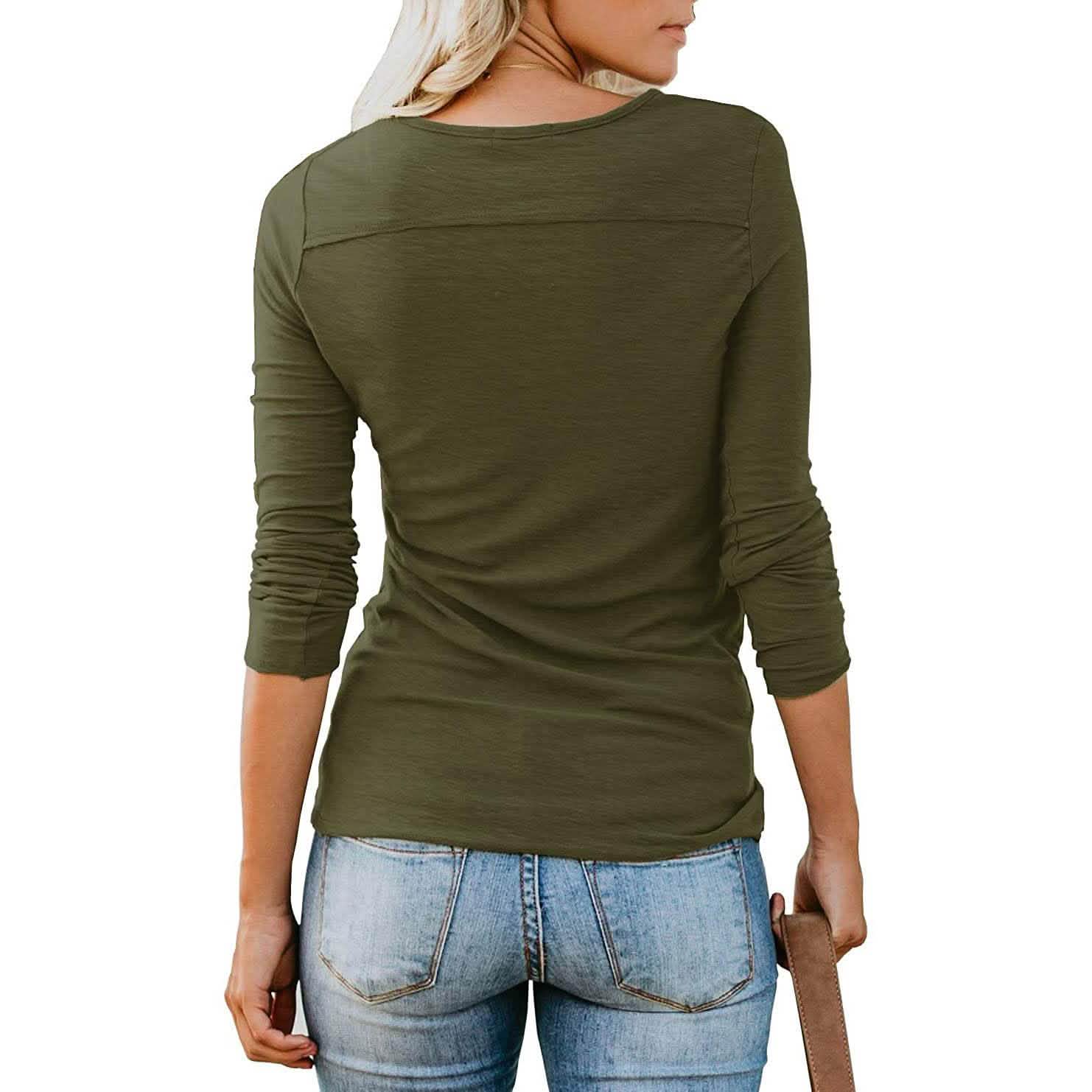 Women's Short/Long Sleeve Henley Button up T Shirt Casual Basic Tops Blouse